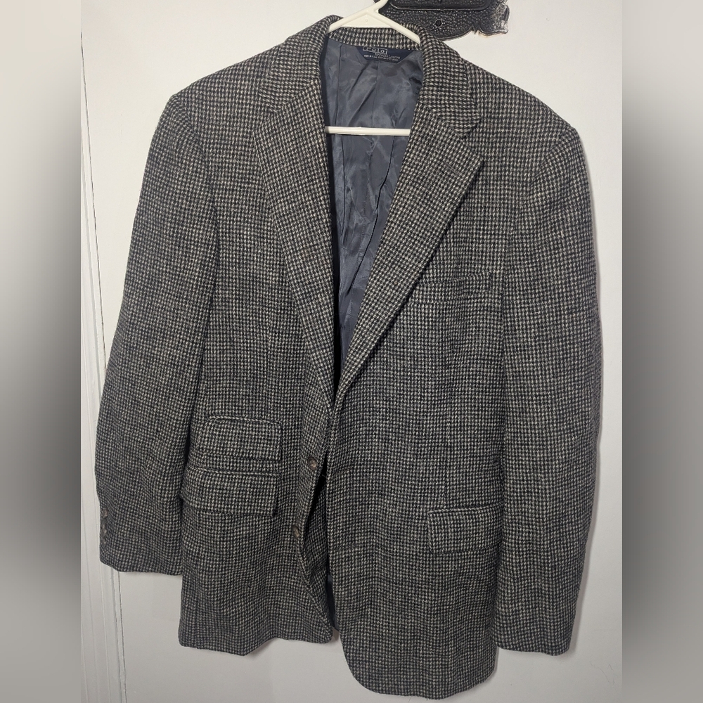 Ralph Lauren Cream And Black Checkered Tweed Blazer